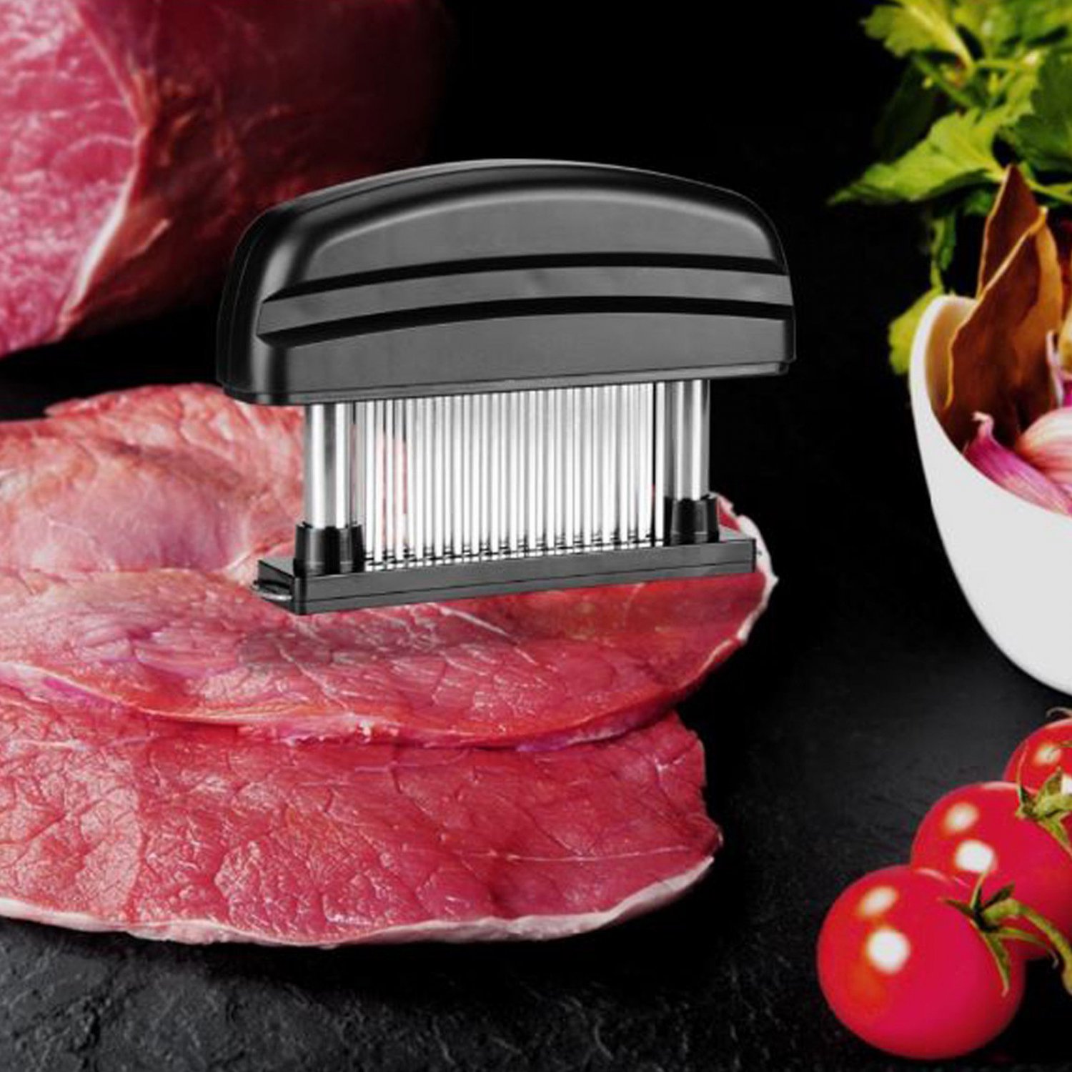 Meat Tenderizer - Black Home Tenderizers Tool 48 Blades Stainless Steel Needle -