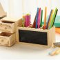Wooden Pen Holder with Blackboard Desk Tidy Organizer Pen Pot Office Accessories