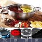 Hot Pot Twin Divided Stainless Steel 28cm Cookware Ruled Compatible Soup Stock
