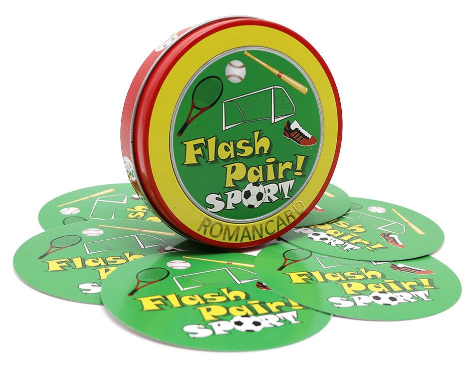 romancard flash pair sports board game for spot kids metal box card game