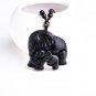 Chinese Handwork Natural Black Obsidian Carved Mother Baby Cute Elephant Amulet