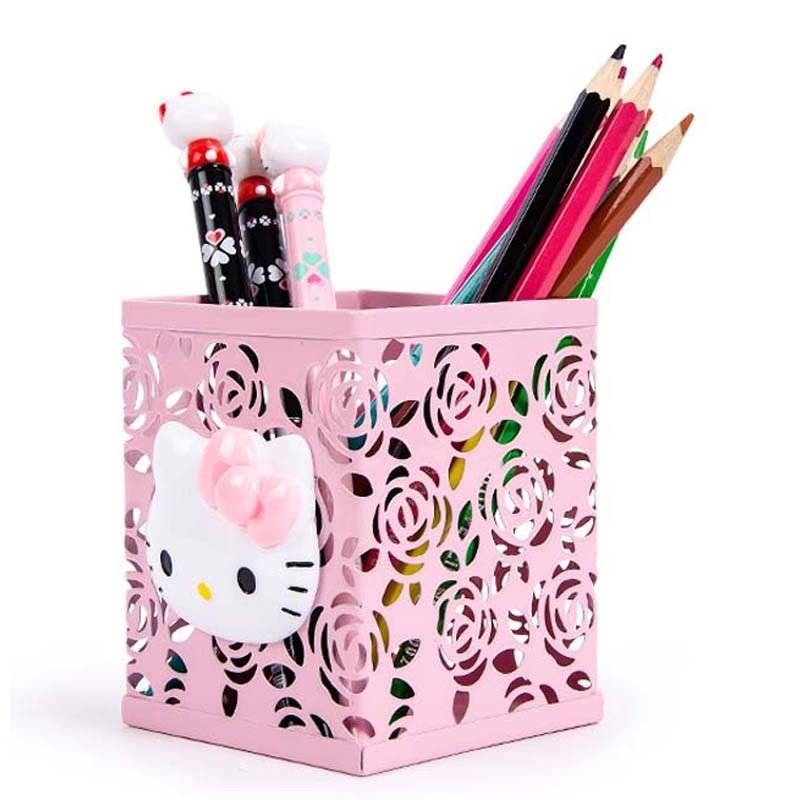 Cute Hello Kitty Print Pen Holder Desk Accessories Office School Free Shipping