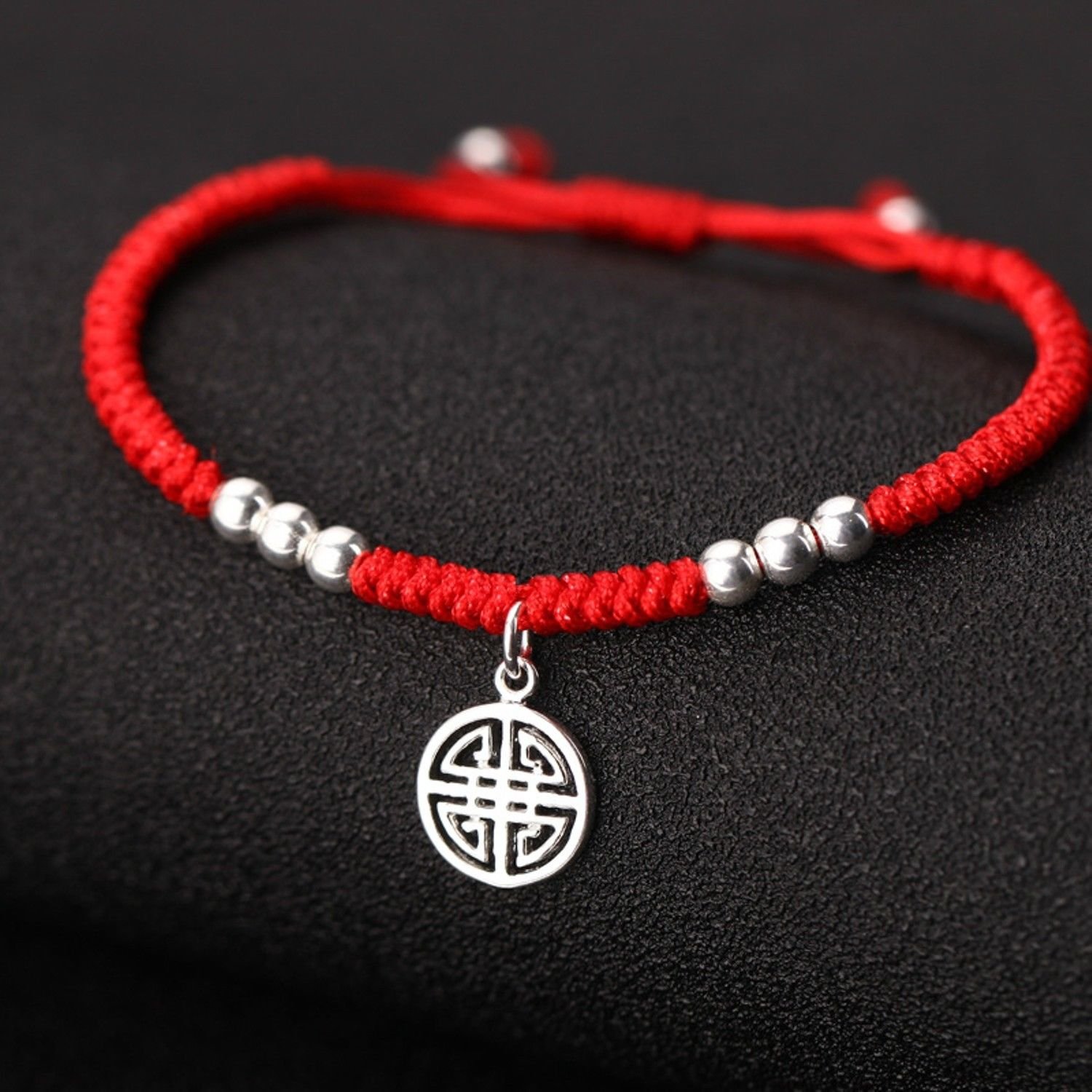 S925 Sterling Silver Pendant Lucky Shambala Bracelet Handmade Red Rope Bangle