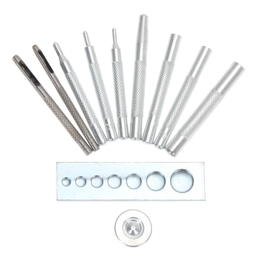 11 Set DIY Leather Craft Tool Sets Die Hole Punch Snap Rivet Setter Base Kit Sew