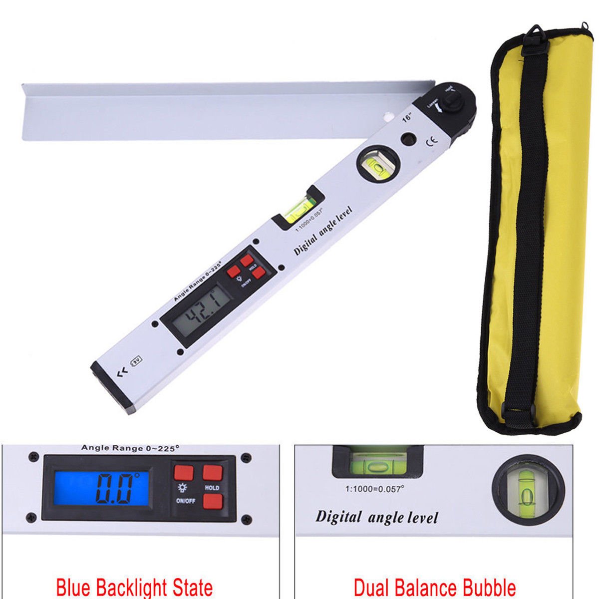 1pc 400mm Digital Protractor 0-225 Degree Electronic Angle Dual Spirit Level Mea