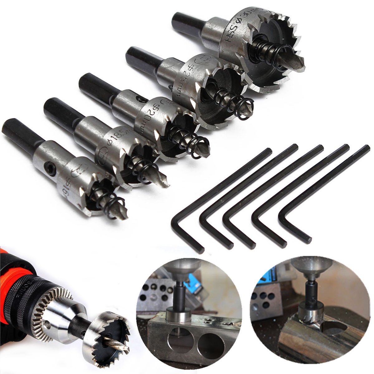 5pcs 16-30mm Hole Saw Cutter Drill Bit Set HSS Hole Saw Drill Sheet Metal Reamer