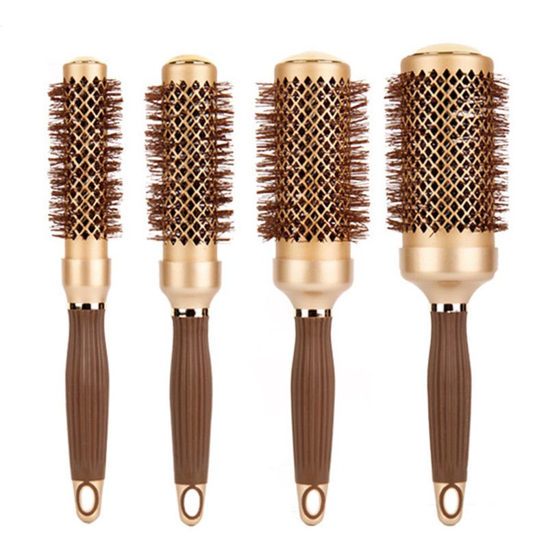 4pcs/set Hair Brush Professional Round Aluminum Tube Comb Set Barrel Curling