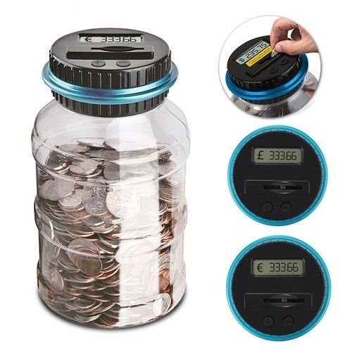 Large Electronic Digital Counting Coin Bank Money Saving Box Jar LCD Display USD