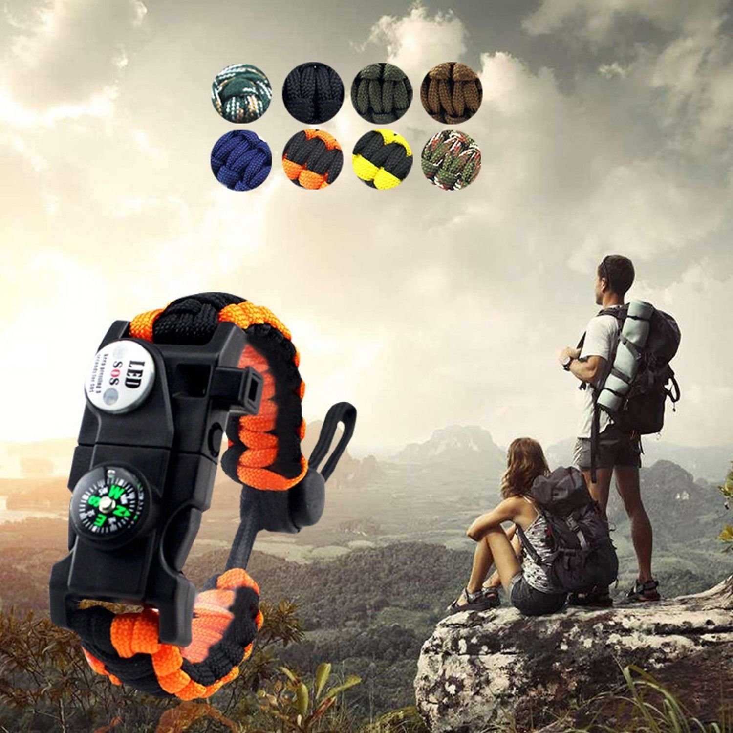 Braided Bracelet Men LED Light Multifunctional Paracord Survival Bracelet Outdoo