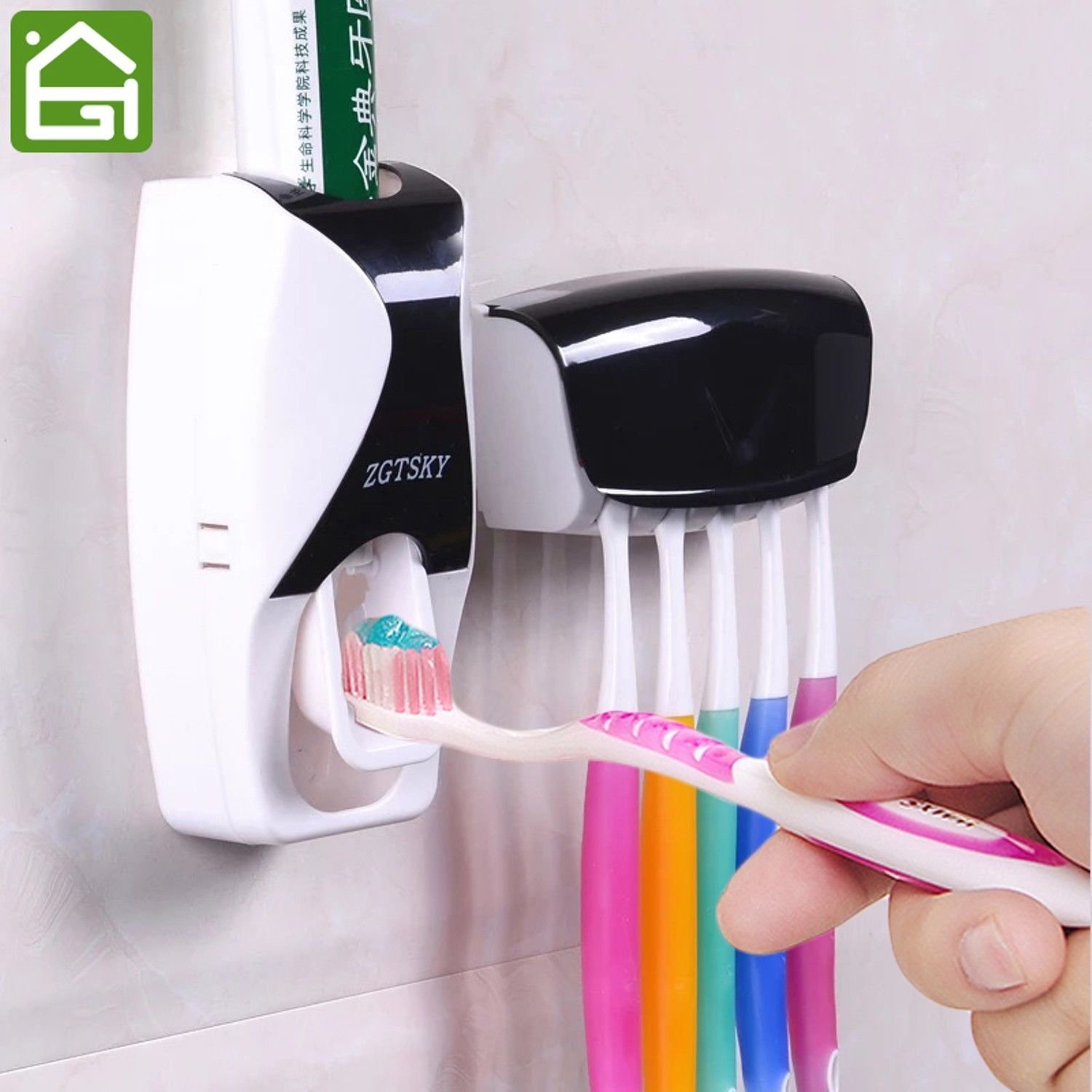 Creative Automatic Plastic Lazy Toothpaste Dispenser 5 Toothbrush Holder Squeeze