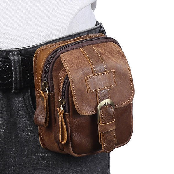 Vintage Genuine Leather Casual Multi-functional 4.7 inch Phone Bag Waist Bag