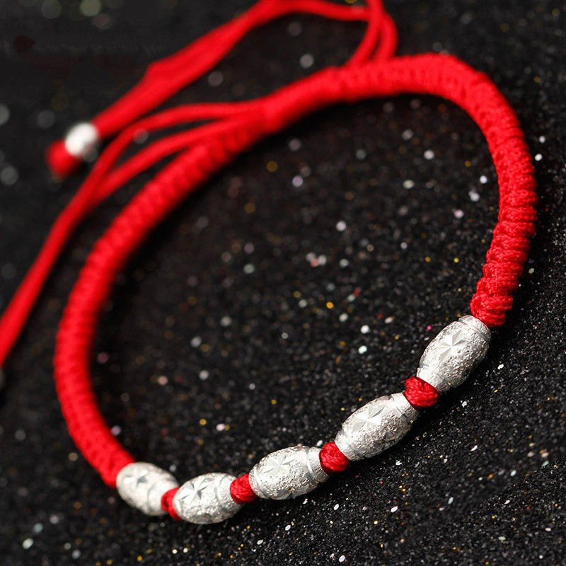 925 Sterling Silver  Red Rope Shamballa Bracelet Handmade Lucky  Bangle Wax Stri