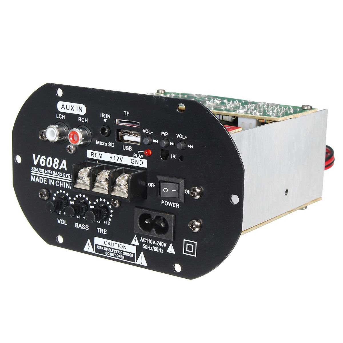 V608A 80W High Power Bass Car Hi-Fi Subwoofer Amplifier Board Module TF USB 110V