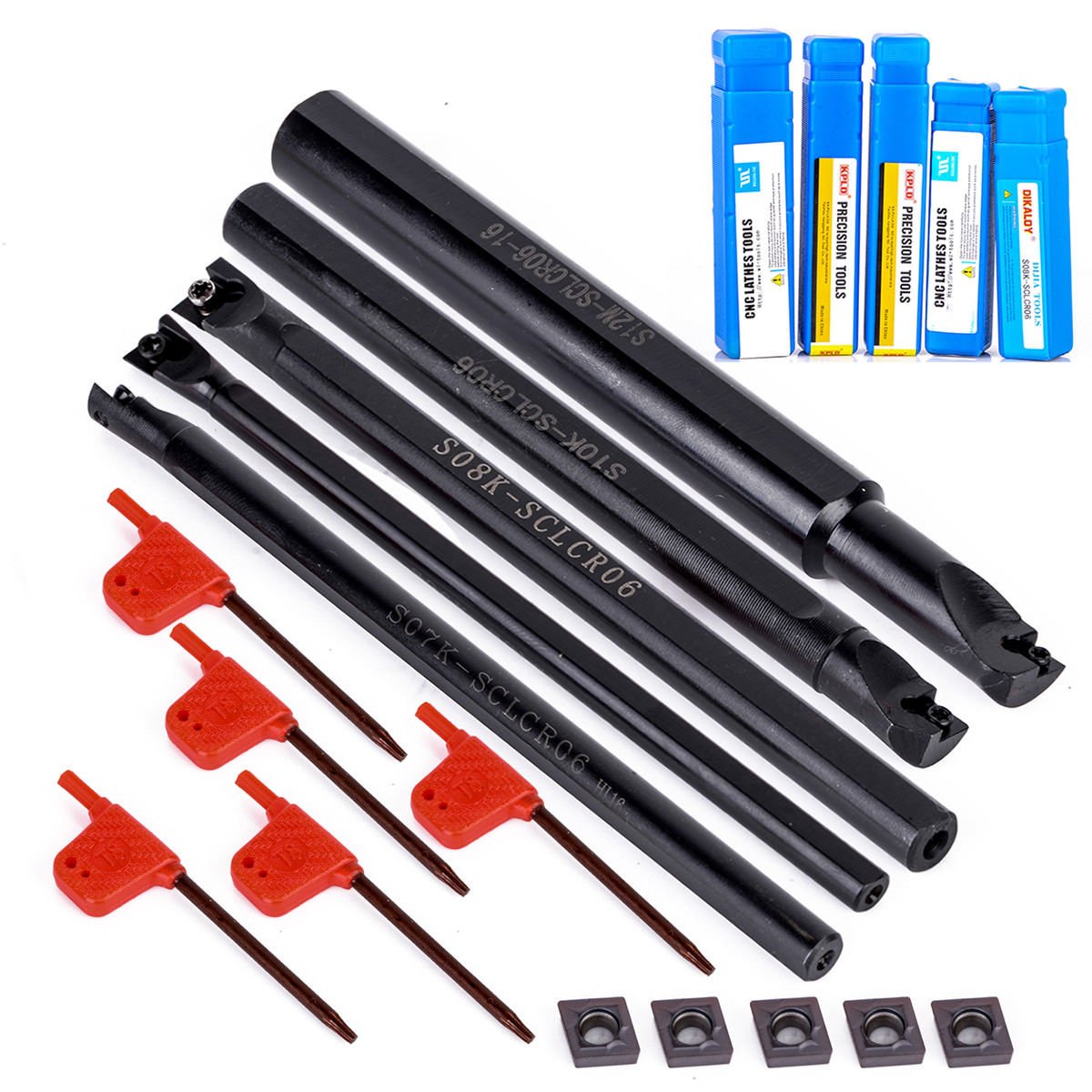 5pcs CCMT060204 HM YBC251 Inserts + 5pcs SO6H/SO7K/SO8K/S10K/S12M-SCLCR6 Boring