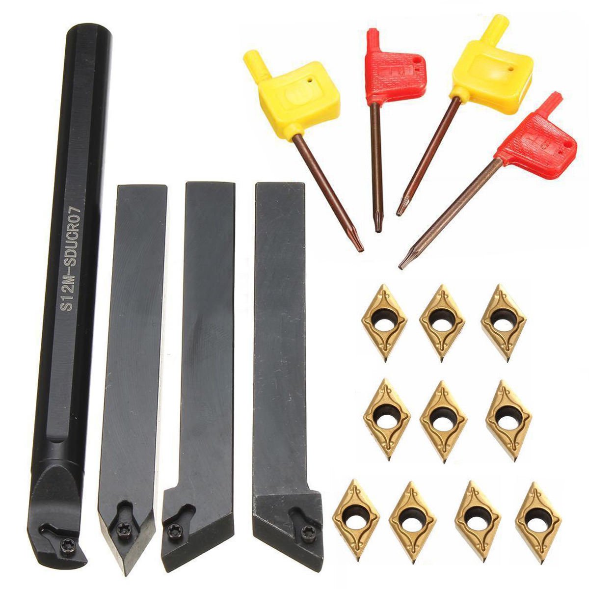 4pcs Mayitr High Hardness Lathe Boring Bar Turning Tool Holder 12mm with 4pcs Wr