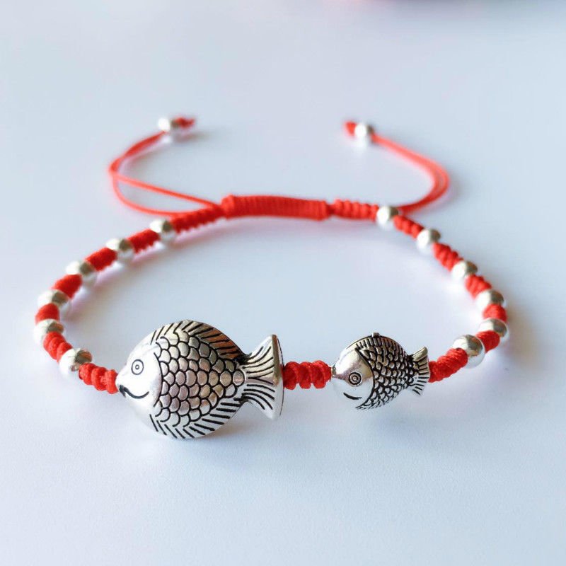 925 Sterling Silver Lucky Fish Red Rope Shamballa Bracelet Handmade Bangle Wax S