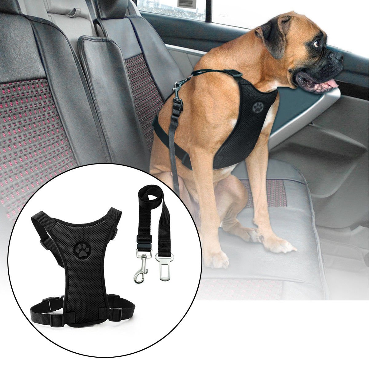 Size M Air Mesh Dog Car Seat Belt Adjustable Harness with Clip Lead Pet Travel