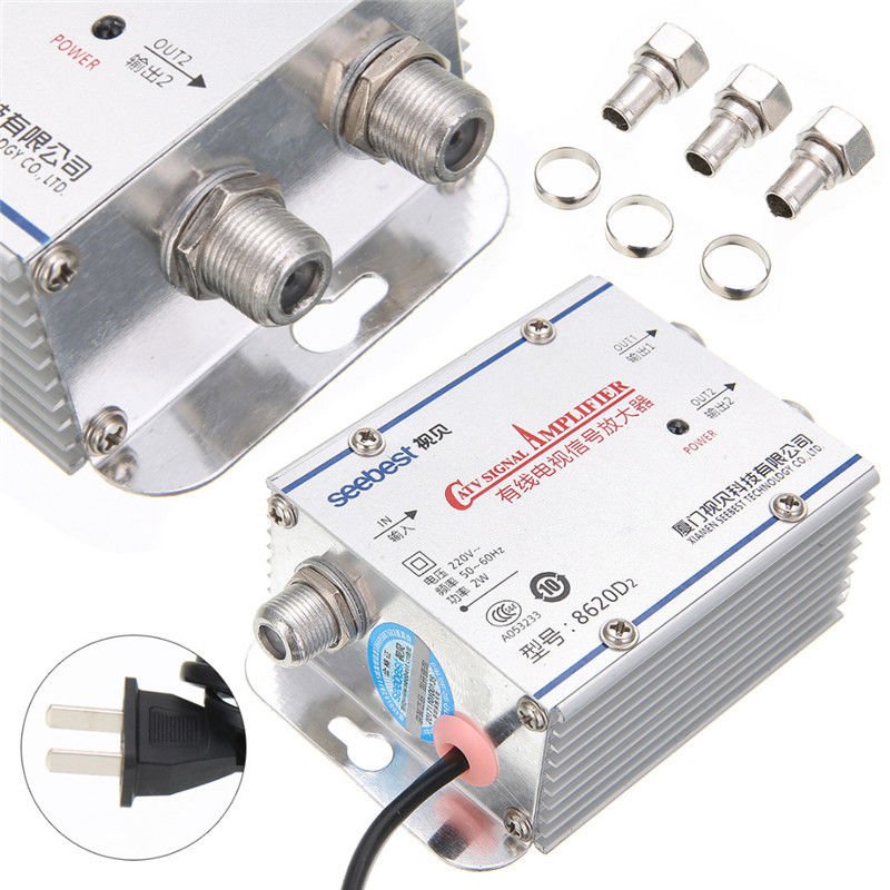 2Way CATV VCR TV Antenna Signal Amplifier 220V Pro Booster Splitter Tv Equipment