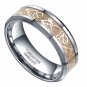 Gold Celtic Dragon Inlay Tungsten Carbide Ring Men Polish Edges Engagement 8mm