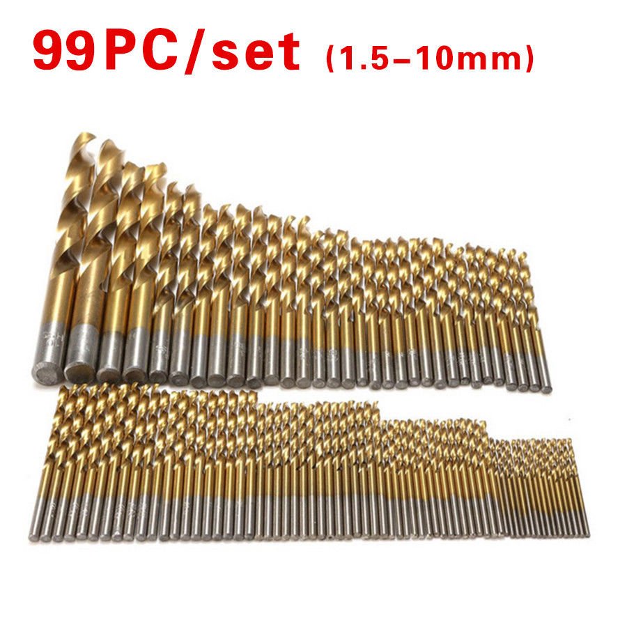 99pcs/Set Twist Drill Bit Set Saw Set HSS High Steel Titanium Coated Drill Woodw