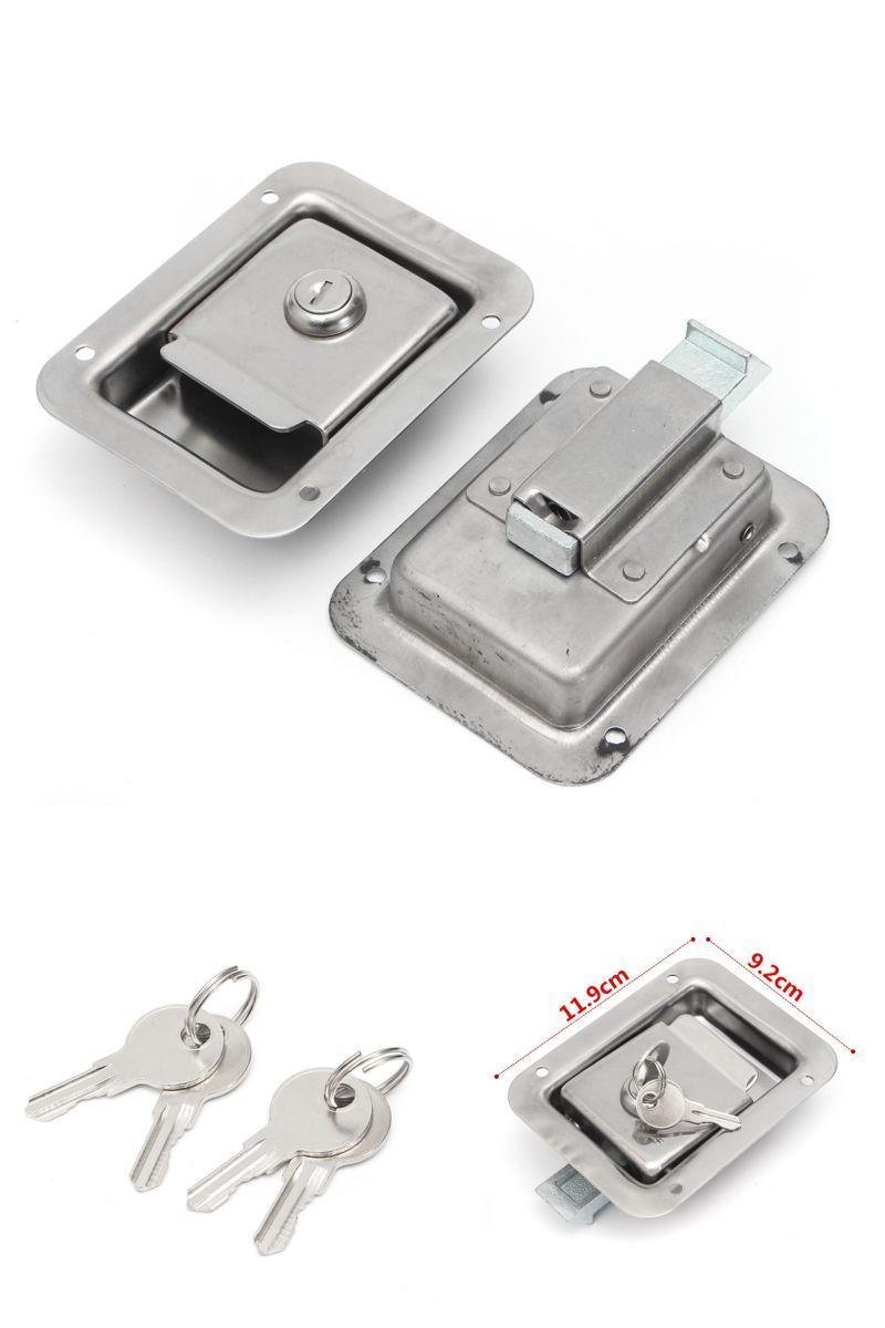 2Pcs Stainless Steel Paddle Door Lock Handle Truck Box Trailer Latch With Key