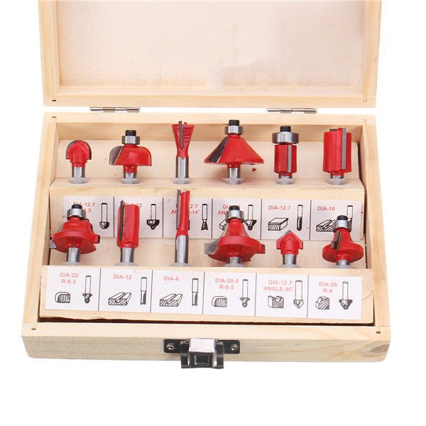 12Pcs 1/4 Inch Shank Router Bit Tungsten Carbide Rotary Tool Set Woodworking Too