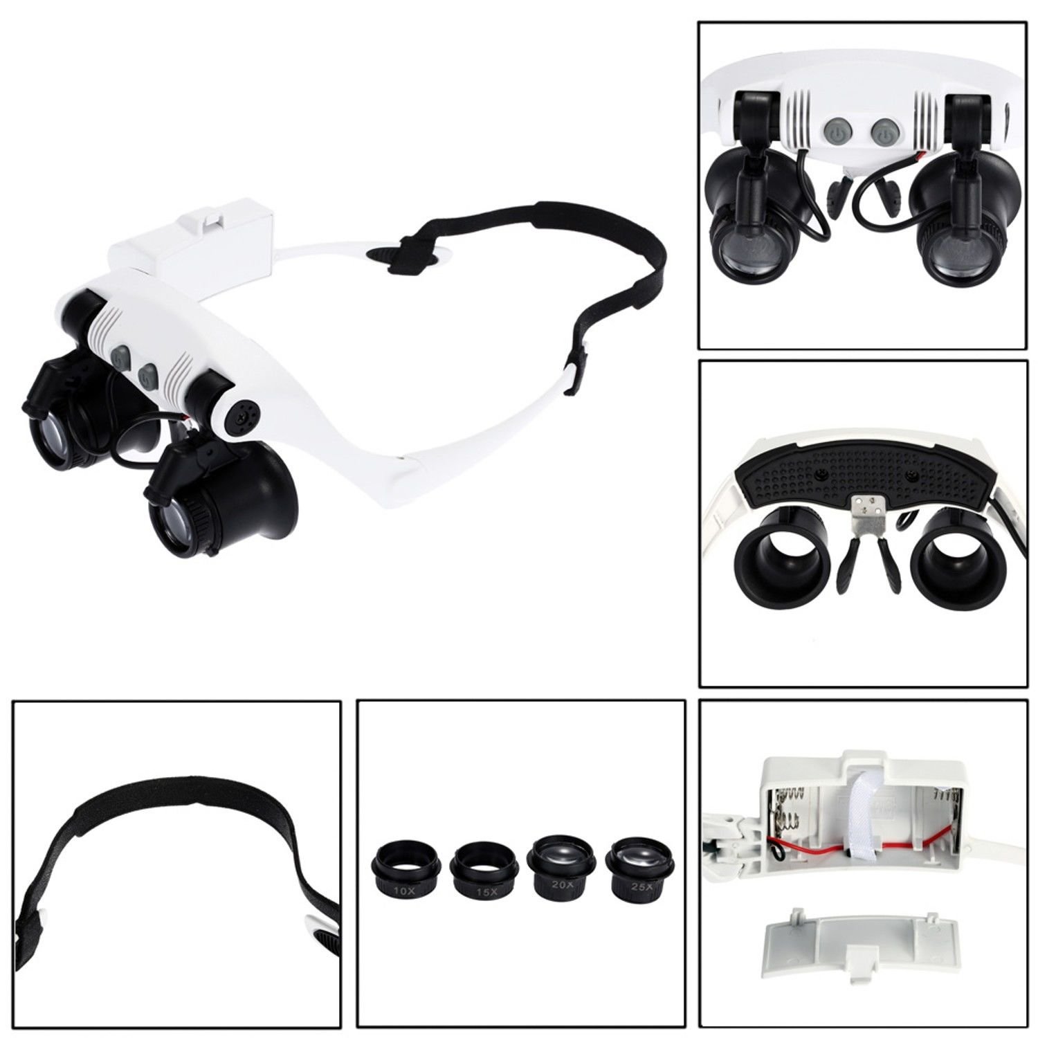 Head Wearing Magnifier eye glasses loupe LED Jeweler Watch Clock Repair magnify