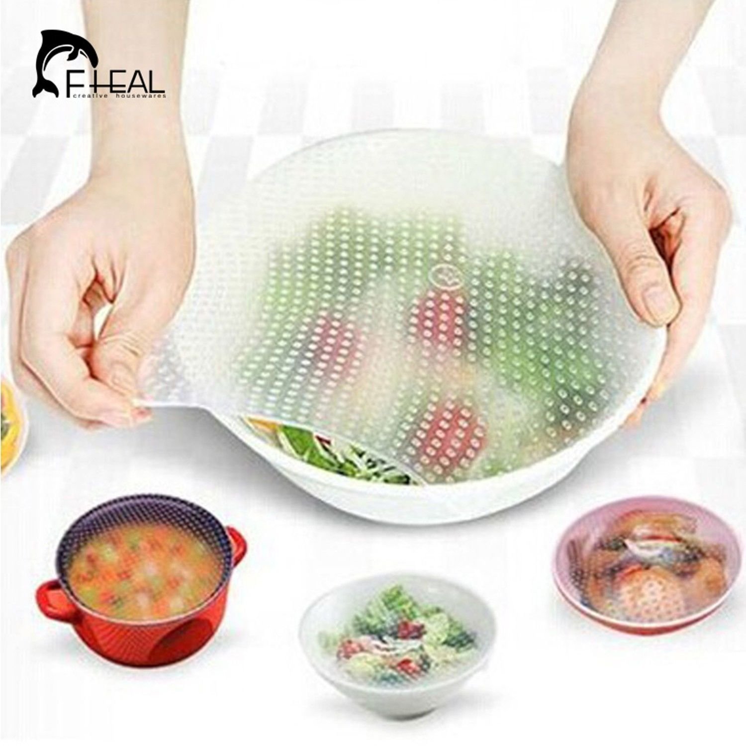 3pcs Silicone Wraps Seal Cover Stretch Cling Film Food Fresh Keep Kitchen