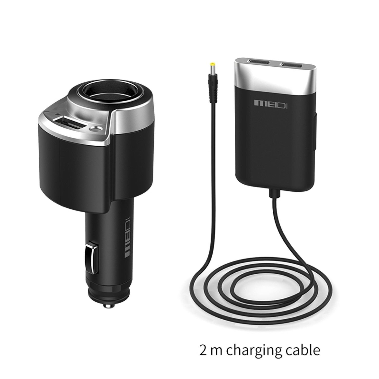 Car Universal Fast Charger 3 Ports USB & Cigarette Lighter Adapter With 2M Cable
