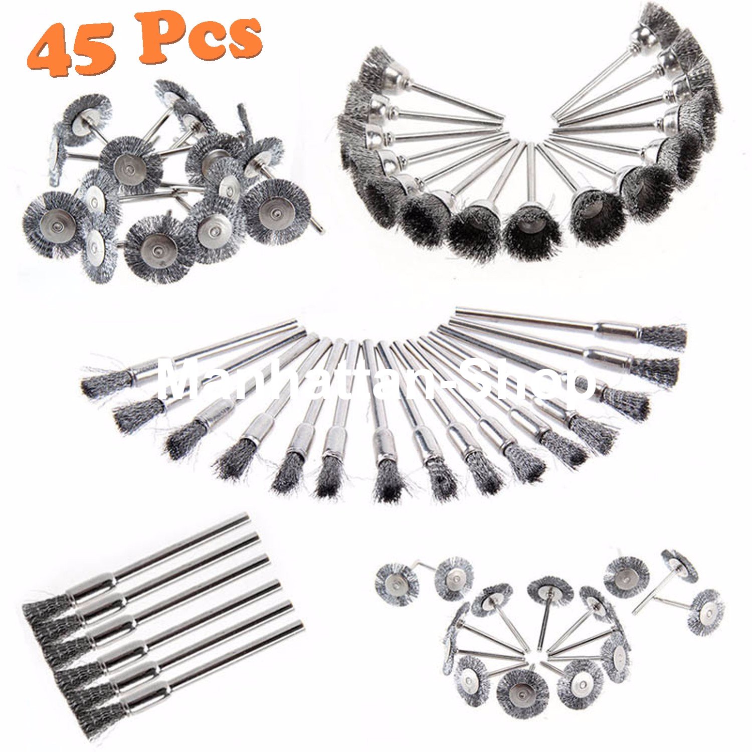 45pcs Wire Brush Set Dremel Removal Wheel Tool Rotary Die Grinder Stainles Steel