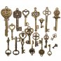 19Pcs Antique Vintage Old Look Skeleton Key Set Lot Pendant Heart Bow Lock Steam