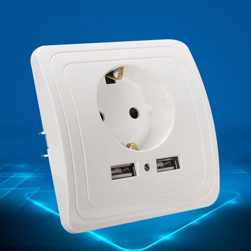 5V 2A Dual USB Port Wall Charger Phone Adapter EU Plug Socket Power Outlet Panel