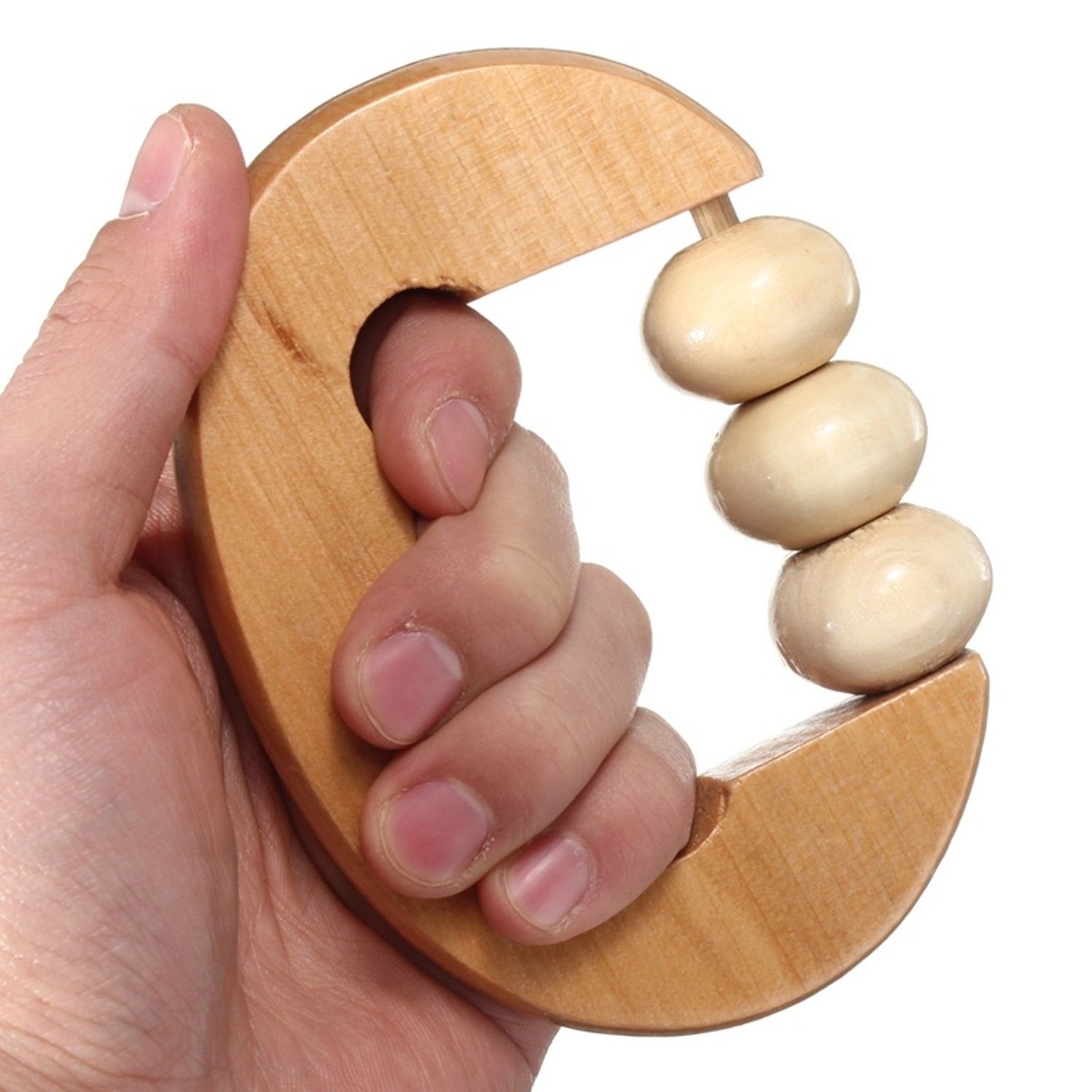 Handheld Rotation Wooden Ball Rolling Massage Body Arm Waist Roller Massager