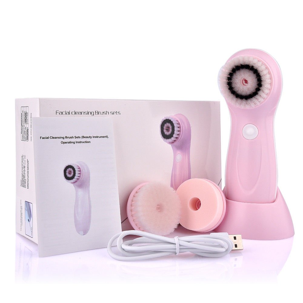 USB Rechargeable Electric Facial Cleansing Brush Soft Scrubber Face Exfoliating
