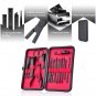 Professional Nail Clipper Set Black Stainless Steel Curved Blades Manicure 15PCS