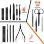 Professional Nail Clipper Set Black Stainless Steel Curved Blades Manicure 15PCS