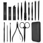 Professional Nail Clipper Set Black Stainless Steel Curved Blades Manicure 15PCS