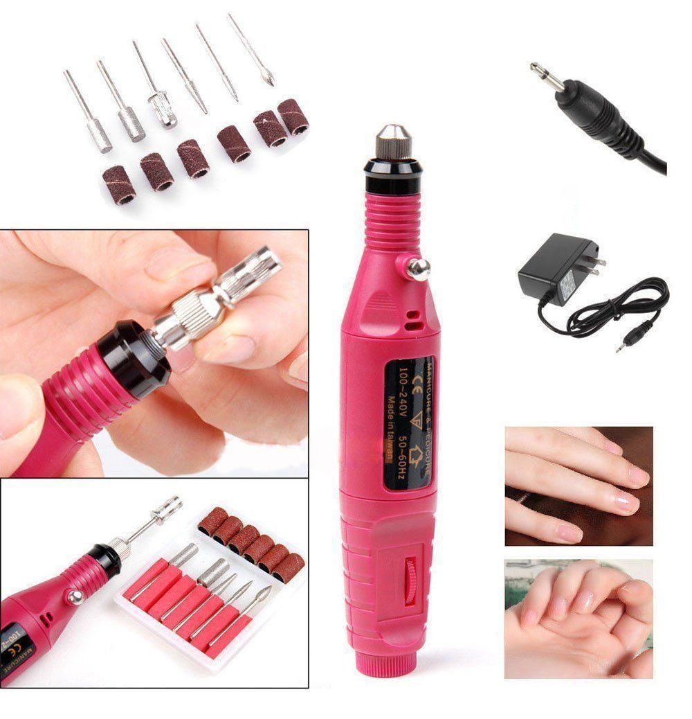 Best Electric Nail Art Tips Arcylic Drill File Machine Pen Shape & 6 Bits US/EU