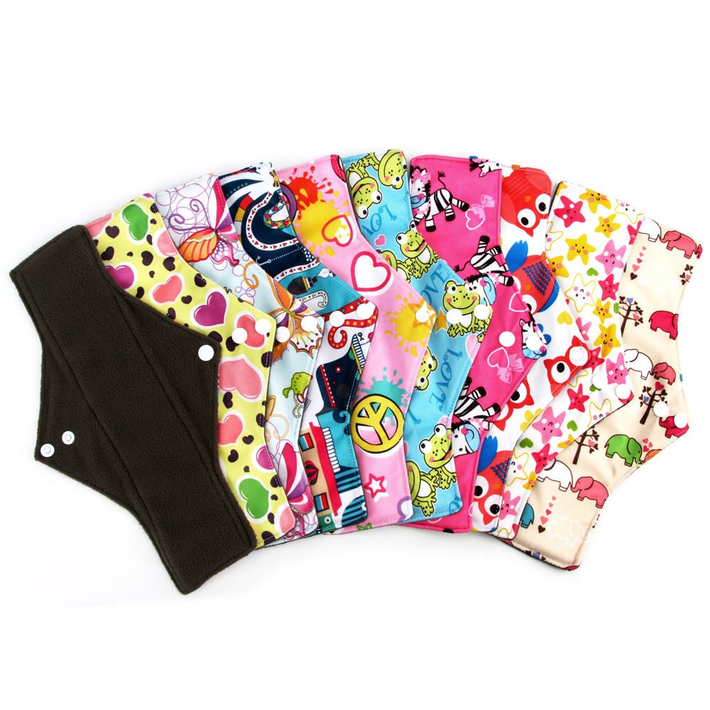 5PC 10" Reusable Washable Bamboo Charcoal Cloth Menstrual Sanitary New Pads