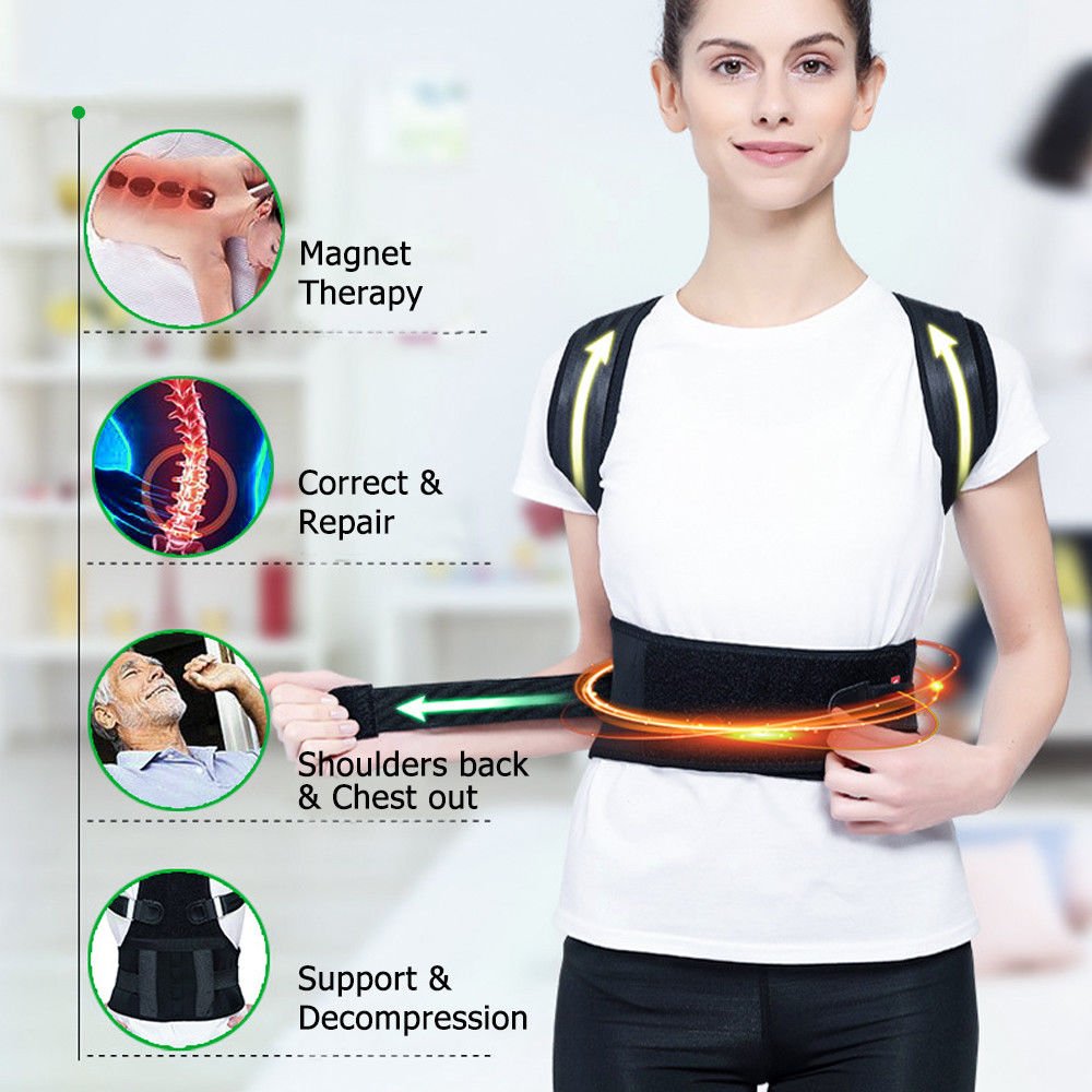 Magnetic Posture Corrector Support Back Shoulder Brace Belt For Men Women Black