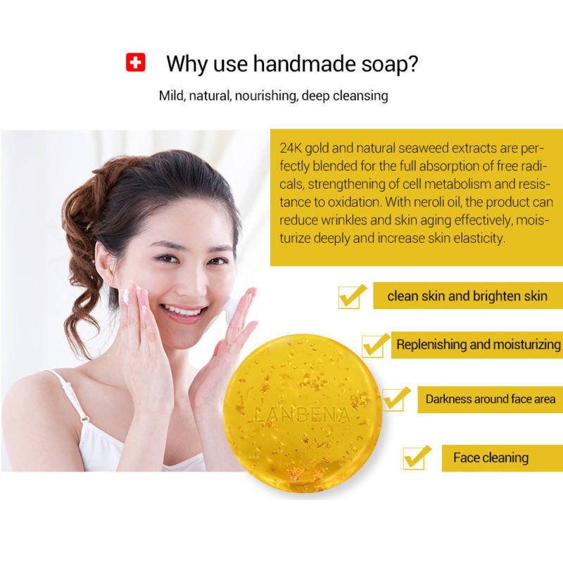 24K Gold Crystal Handmade Soap Whitening Oil-control Anti-aging Pores Shrinking