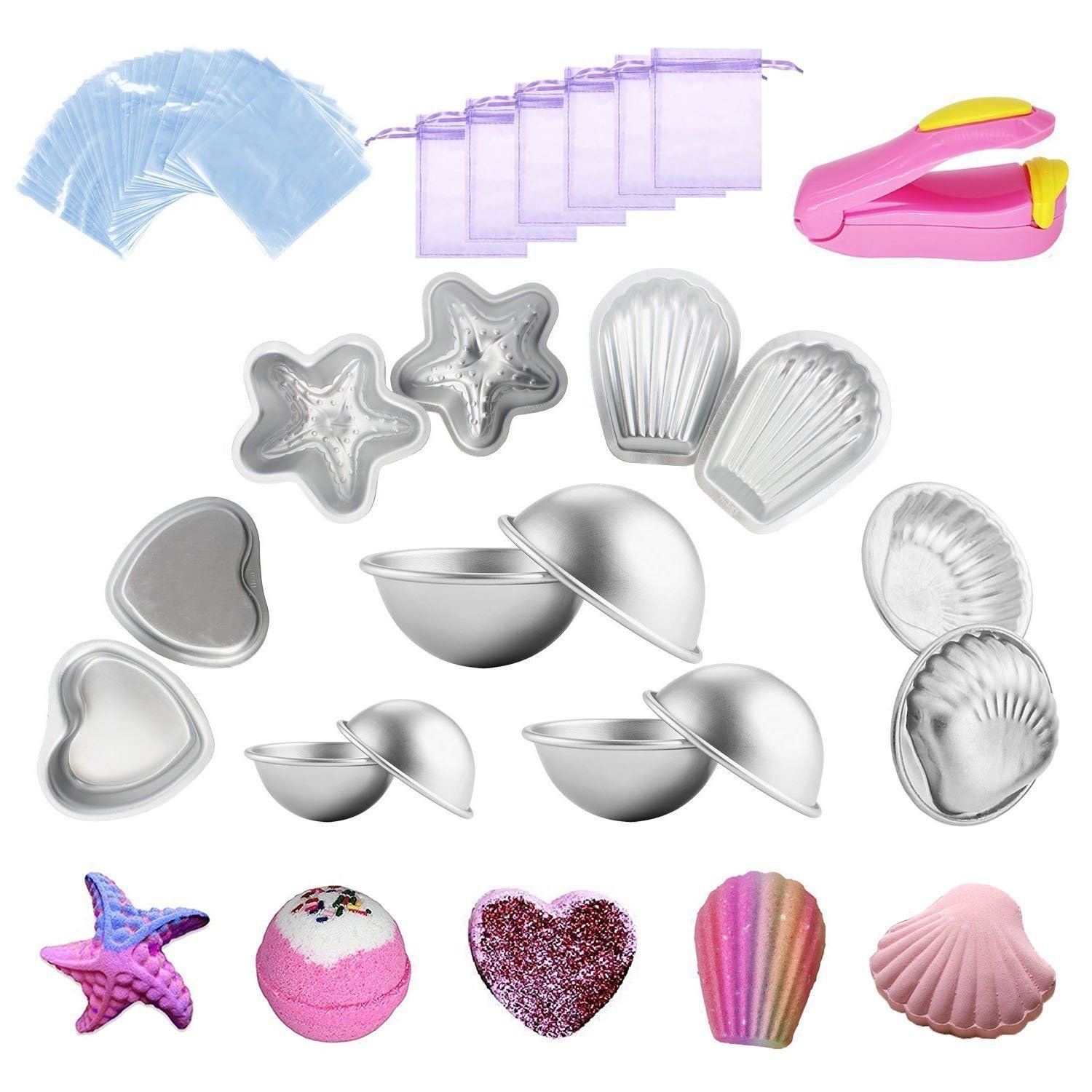 12 DIY Metal Bath Bomb Mold Mould Baking Ball Tool With 100 Shrink Wrap Bags