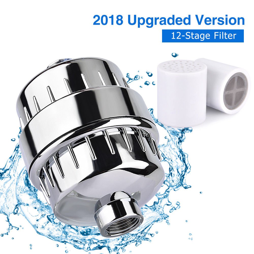 12-Stage Hard Water Softener Shower Filter Water Purifier with 2 Replacement New
