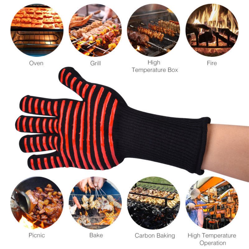 1Pcs Best Kitchen Oven Gloves Heat Resistant 500&acirc;��/932&acirc;�� Premium Insulated Grillin