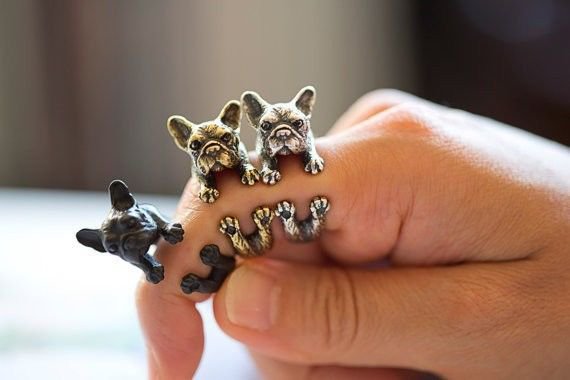 3D French Bulldog Wrap Ring Vintage Adjustable Rings For Women