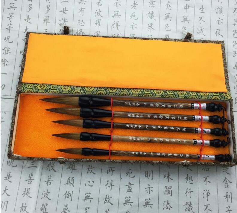 5pcs Chinese Calligraphy Brush Pen Set Weasel Hair Writing Ink Painting Medium