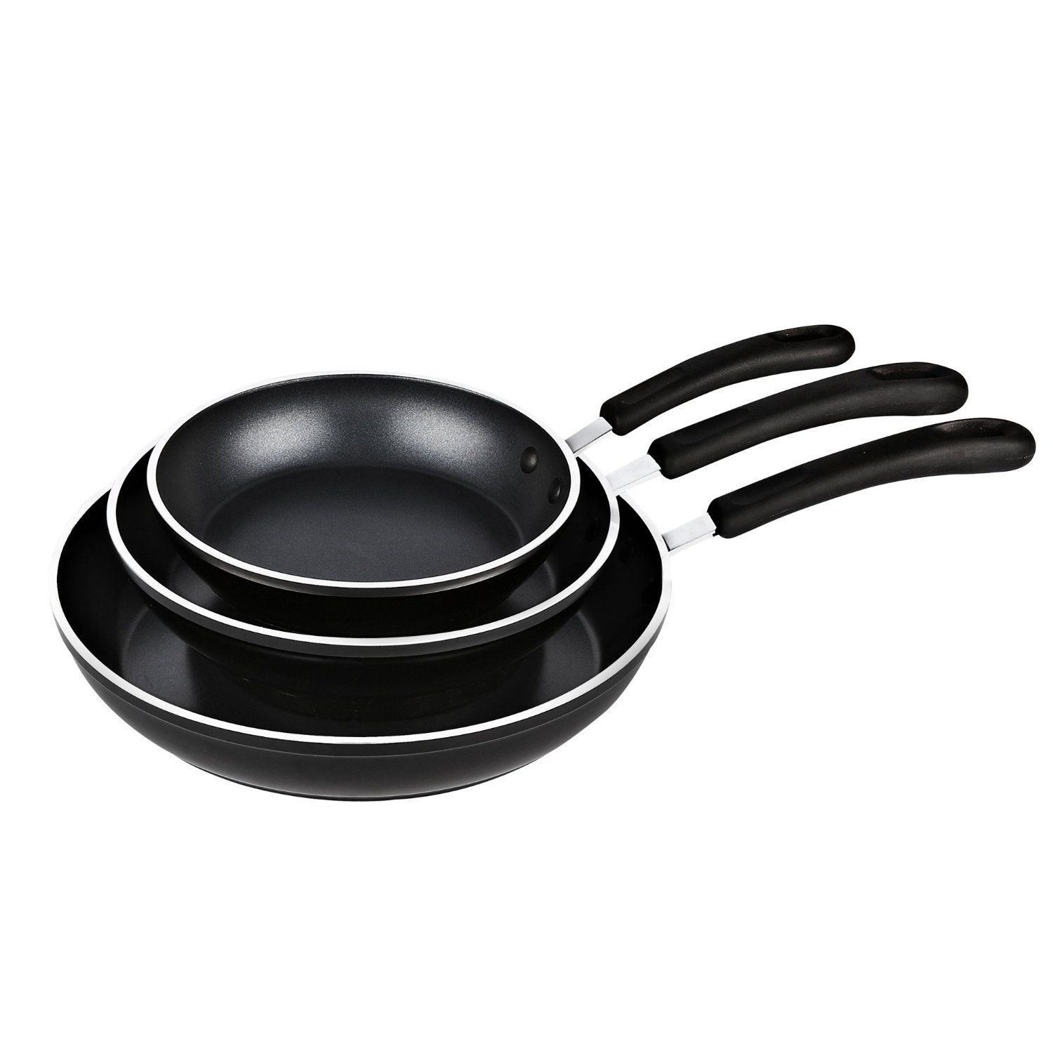 3 Piece Induction Pans Set Kitchen Frying Saute Pan With Non Stick Coating Black