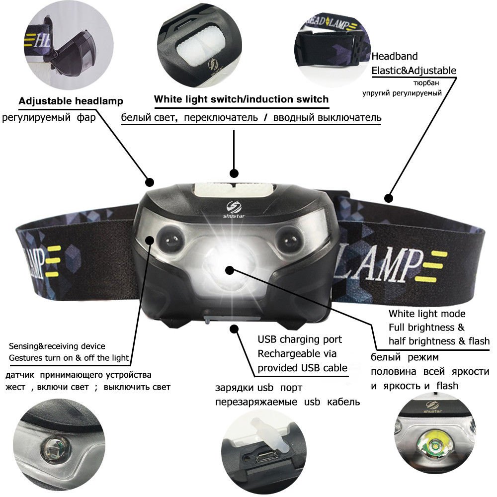 Super Bright LED Headlamp Headlight Rechargeable 3000Lumen Hunting With USB Cble