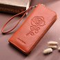 Genuine Leather Wallet For Women Floral Long Zipper Large Capacity Classic Style