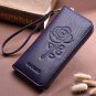 Genuine Leather Wallet For Women Floral Long Zipper Large Capacity Classic Style